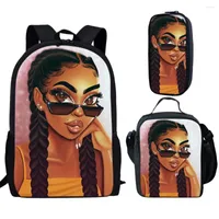 School Bags 2022 African Girl Backpack 3pcs set Students Boys Girls Schoolbag Pen Bag Lunch Fashion Feminina Notebook