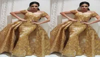 Gold Prom Dresses Yousef Aljasmi Dubai Arabic Evening Dress labourjoisie Gowns Overskirt Detachable Train Champagne Mermaid Party 9066875