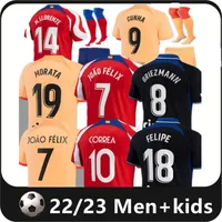 22 23 CUNHA Soccer Jerseys 2022 2023 M. Llorente Koke Suarez Griezmann Joao Felix Camiseta Men Kids Kit voetbal Shirts Set R. de Paul Carrasco Atletico Madrids S-4XL S-4XL