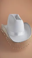 Breitkunsthelme weiße Diamant Fringe Braut Cowgirl Hut Frau Cowboy Brautjungfer Geschenk Braut Sommer Country Western Hatwide3796742