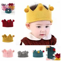 Berets Nishine Crochet Crown Kids Children Hat With Cute Hairball Baby Girls Hedging Birthday Cap Po Props Hair Accessories