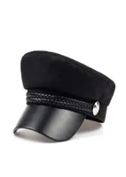 2020Female hat spring 100 cotton navy hat fashion black leather fixed crown silver buckle winter warm Berets cap2618499
