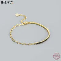 Bracelet Chain Wantme 925 Sterling Silver Link vintage Link Luxury Arco -íris Zircão para mulheres Moda Europa Insul