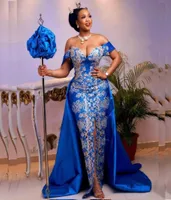 ASO EBI Mermaid Evening Dresses Blue Off Overskirt Prom Dress Plus size Women Abiti formali Spalato DE DE HOIREE DE 1912255
