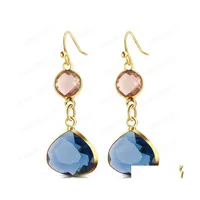 Dangle Chandelier Long Earrings Copper Square Gemstone Crystal Drop Ladies Double Pendant Ear Hook Earring For Women Birthday Part Dhnsh