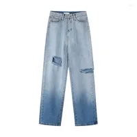 Jeans para mujeres 2022 Mujeres de otoño Rastar la cintura alta vintage streetwear holgado de mezclilla recta pantalón de mezclilla azul de moda coreana