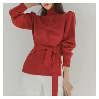 Women's Sweaters Products For Autumn Wear Elegant Half High Collar Lace Waist Design Fashionable Long Sleeved Sweater