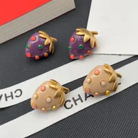 Cute Strawberry Stud Earring with Stamp Women Girl Strawberry Earrings for Gift Party Fashion Jewelry