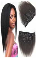 Geasy Kinky Straight Clip Human Hair Extensions 7PCS 120G黒人女性のための人間のヘアエクステンションのキンキーストレートクリップ5083817