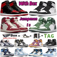 2023 com caixa Jumpman 1 Mens Basketball Shoes 1s Lost Found Grege Green Stage Stage criado