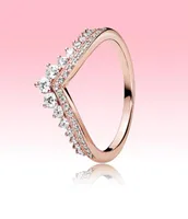 18K Rose Gold Lated Wanding Ring Women Girls Princess Wish Rings для Pandora 925 Sterling Silver C -Diamond Ring Set с оригинальным 4720302
