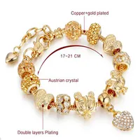 Stylish Gold Plated Heart Diamond Pendants Pärlade trådar Bangles Alloy Jewelry Accessories Dingle Charms armband Anklets för CH3016