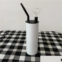 Tumblers 20Oz Sublimation Hookah Tumbler With Smoking Pipe Lid Double Wall Insated Diy Water Bottle Stainless Steel Heat Press Trave Dh2Ep