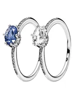 Blue Sparkling Crown RING 925 Sterling Silver Women Girls Wedding Jewelry Set For pandora CZ diamond girlfriend gift Rings with Or5643735