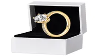 Clear Sparkling Crown Solitaire Ring Womens 18K Gold plated Wedding gift Original box for Pandora 925 Sterling Silver Rings set9136073