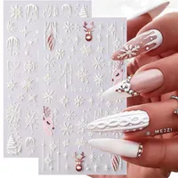 Nail Stickers 5D Winter Christmas Art Decoration Sticker Embossed Charms Snowflakes French Design Gel Polish Manicure Decals