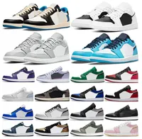 Jumpman cl￡sico 1 Hombres Mujeres Low Basketball Zapatos OG 1S Triple White Shadow University Blue Bl Black Bred Toe Light Smoky Grey Mens Snakers