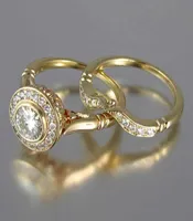 Golden Color 2PC Bridal Ring s￤tter romantiska f￶rslag Br￶llopsringar Foe Kvinnor Trendiga runda steninst￤llningar Hela lots1039930