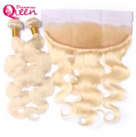 613 Blonde Ombre Color Brazilian Virgin Human Hair Extension Weave Bundle 3 Pcs With 13x4 Ear to Ear Lace Frontal Closure Blonde H1364823