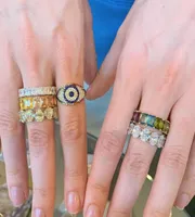 fashion rainbow cz stones paved evil eye shape ring for women lady wedding party jewelry whole9461809