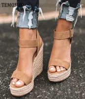 Temofon 플랫폼 Peep Toe High Wedges Sandals 검은 발 뒤꿈치 여름 여성 대형 로마 드레스 신발 HVT907 Q12172108579