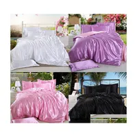 Bedding Sets Good Quality Satin Silk Bedding Sets Flat Solid Color Queen King Size 4Pcs Duvet Er Sheet Pillowcase Twin Size1 737 R2 Dhfcy