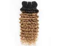 Indian Deep Wave Curly Hair Weave Bundles 1B27 Ombre Honey Blonde Two Tone 1 Bunds 1024 Inch Peruvian Malaysian Human Hair Ext3383448