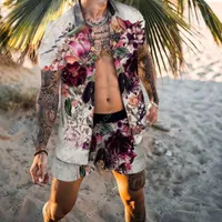 Tracksuits Fashion Hawaiian Print Set Summer Men's Turndown Collar Short Sleeve Shirt Holiday Beach Shorts Suits Two Piece s 3xl
