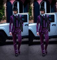 Brand New Purple Men Wedding Tuxedos Fashion Groom Tuxedos Black Shawl Lapel One Button Men Blazer 2 Piece SuitJacketPantsTie 5276053