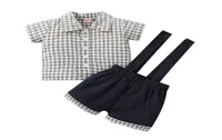 Clothing Sets 2PCS Set Born Baby Boy Short Sleeve Plaid Shirt Tops Suspender Shorts Buttom Outfits Little Gentleman Clothes2202827