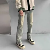 Trendy Factory Wholesale and Retail Fog Yellow Mud Dyed Jeans Men's Straight Tube Loose Fashion Brand Casual American High Street Worn Ins Slim Pants