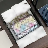 2 55 Mermaid Princess Dyed Rainbow Gradient Wallet With Chain Bags Lambskin Quilted Iridescent Colorful Multi Pochette Purse Vanit2707