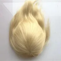 Blonde Men Toupee Full Skin Pu Toupee For Women Brazilian Virgin Human Hair Toupee 613 Straight Men Hairpiece Replacement System1133422