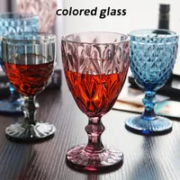 Wholesale 240ml 300ml 4 colors European type relief colored glass wine glasses thickened tall vintage wine ware