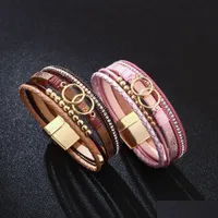 Charm Armband Fashion Jewelry Pu Leather Armband f￶r kvinnor med p￤rlskikt MTI -lager Handv￤vda armband Drop Delivery Dhn3V
