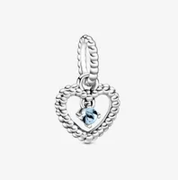 100 925 Sterling Silver Aqua Blue Beaded Heart Dangle Charms Fit Original European Charm Bracelet Fashion Women Jewelry Accessori3181813