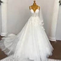 Vintage White Boho A Line Wedding Dresses 2023 With Veil Spaghetti Strap Lace Appliques Plus Size Bridal Party Gowns vestido de novia