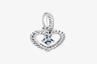 100 925 Sterling Silver Aqua Blue Beaded Heart Dangle Charms Fit Original European Charm Bracelet Fashion Women Jewelry Accessori2824263