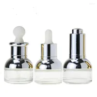 Storage Bottles 20ml 30ml Silver Clear Glass Essential Oil Bottle Dropper Empty Cosmetic Container Packaging Refillable Vial 15 Pcs Lot