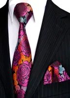 E12 Men039s Tie Sets Rose Multicolor Fuchsia Red Yellow Blue Floral Neckties Pocket Square 100 Silk New Whole5014385