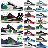 Chaussures basketball low 1s Air Jumpmans Jordens 1 Mystic Navy Bred Shadow Mocha Cardinal Red Ice Marina Blue Black Green Toe UNC Sneakers Taxi