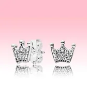 925 Silver small Crown Earrings CZ diamond Fashion Jewelry with Original box set for Pandora pink crown Stud Earring2120326