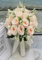 실크 새틴 리본 핑크 흰 샴페인 신부 들러리 신부 파티를 들고 꽃의 자연 Rose6184782를 들고 웨딩 꽃 꽃다발