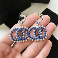 cjewelry Dangle Earring small blue bead earrings in brass 925 Silver needle designer jewelry