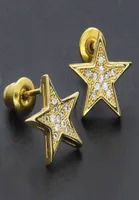 Gold Bling Diamond Mens Hip Hop Pentagram kolczyki Luksusowy projektant mrożony cyrkonia kolczyki szkieletowe raper biżuterii prezenty do m5438256