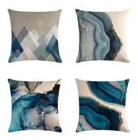 Pillow Blue Ink Painting Geometric Pattern Linen Pillowcase Sofa Cover Home Decoration Can Be Customized For You 40x40 50x50