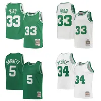 Jersey Basketball Larry Bird Mitchell Ness 1985-86 34 Pierce 5 Garnett 2007-08 Men Młodzież Czarne białe zielone koszulki retro