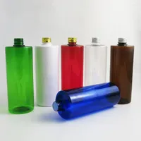 Storage Bottles 24 X 500ml Refillable 6 Colors Plastic Lotions Bottle With Gold Silver Aluminum Lid 500cc Large PET Cosmetic Packaging
