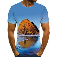 メンズTシャツ2022ファッションサマーカジュアルTシャツナチュラルシーンの山