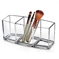 Storage Boxes 3 Holes Acrylic Makeup Brush Holder Lipstick Cosmetic Brushes Box Make-up Table Pen Organizer